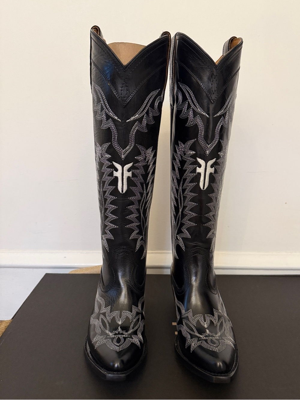Frye Black Embroidered Tall Western Boots - Women's size 7